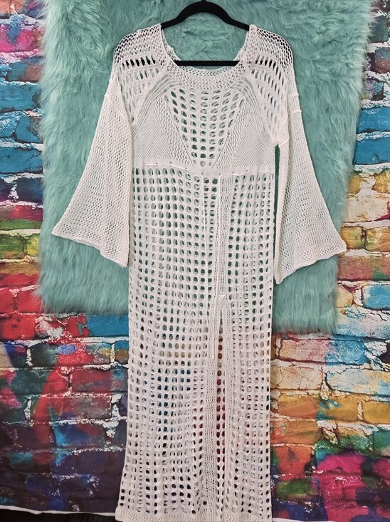 Other - No brand tag White Knit Long Bell Sleeve Sleeve Swimsuit Cover Up Approx S-M